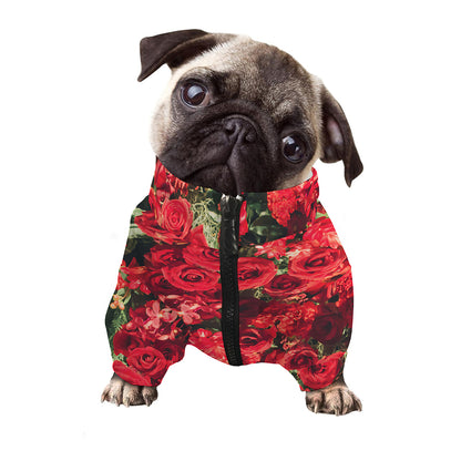 Red Rose Flower Print Dog Zip Up Jacket