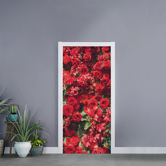 Red Rose Flower Print Door Sticker