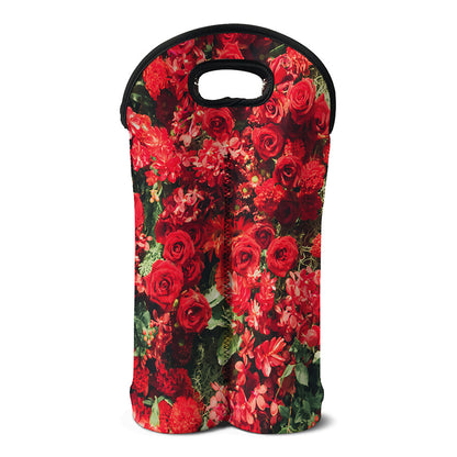 Red Rose Flower Print Double Neoprene Wine Tote