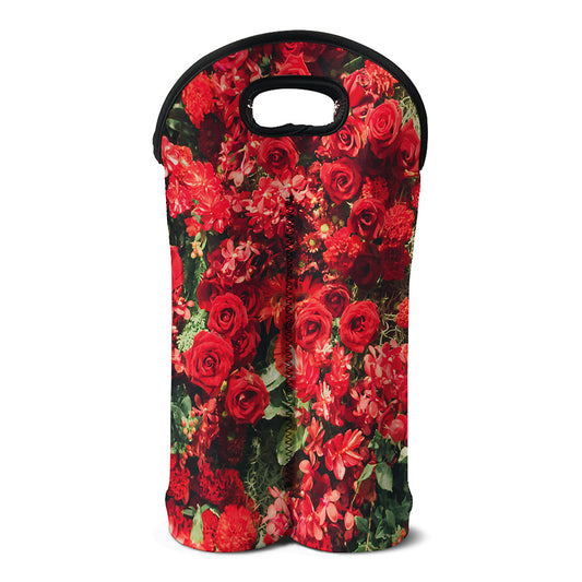 Red Rose Flower Print Double Neoprene Wine Tote