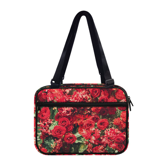 Red Rose Flower Print Double Strap Bible Bag