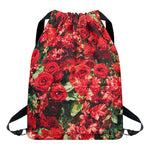 Red Rose Flower Print Drawstring Backpack