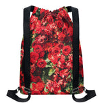 Red Rose Flower Print Drawstring Backpack