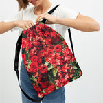 Red Rose Flower Print Drawstring Backpack