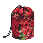 Red Rose Flower Print Drawstring Makeup Bag