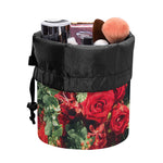 Red Rose Flower Print Drawstring Makeup Bag