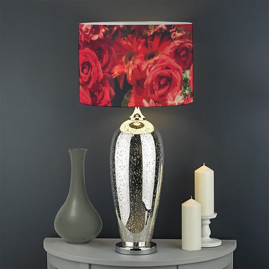 Red Rose Flower Print Drum Lamp Shade