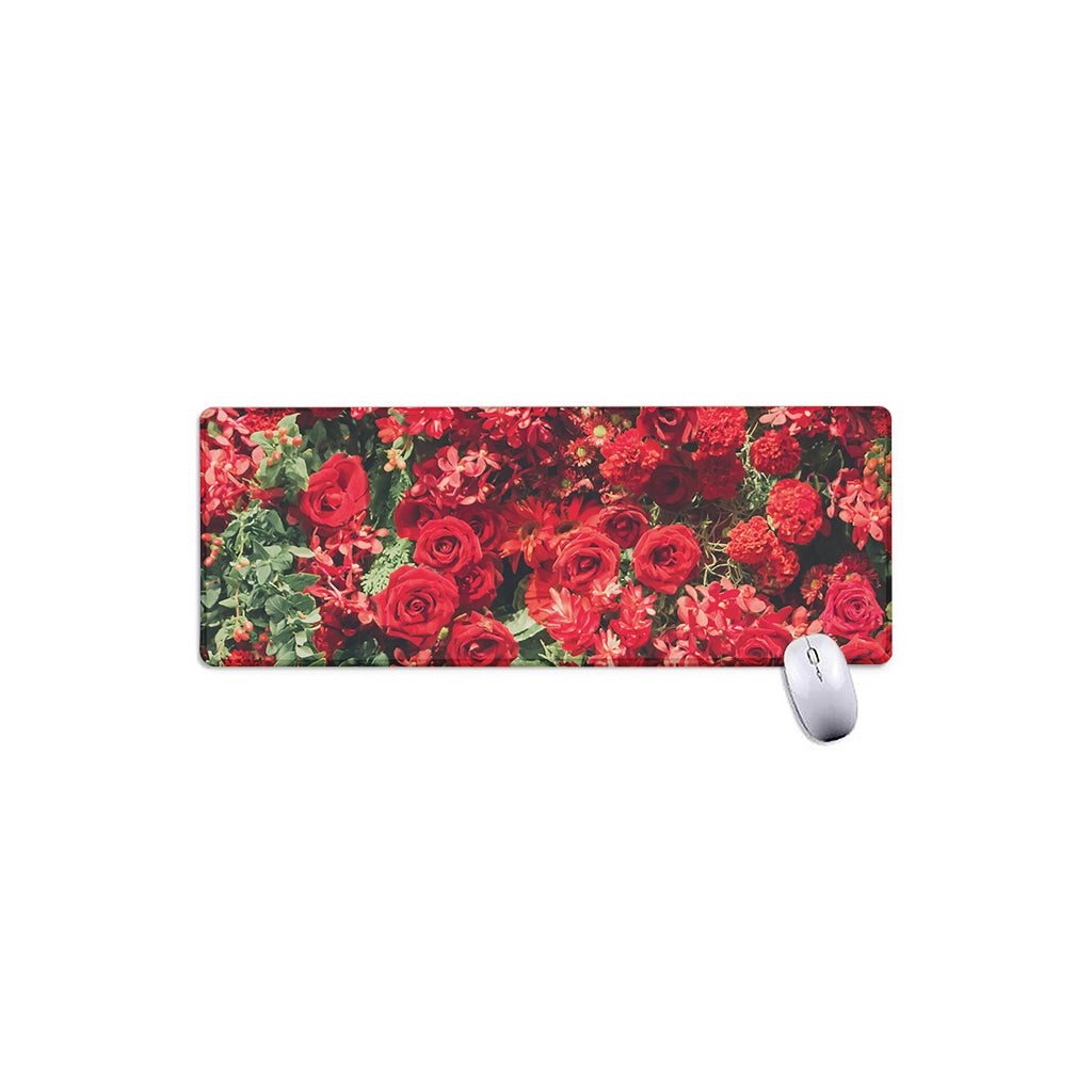Red Rose Flower Print Extended Mouse Pad