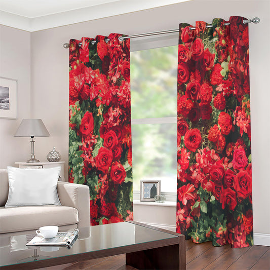 Red Rose Flower Print Extra Wide Grommet Curtains