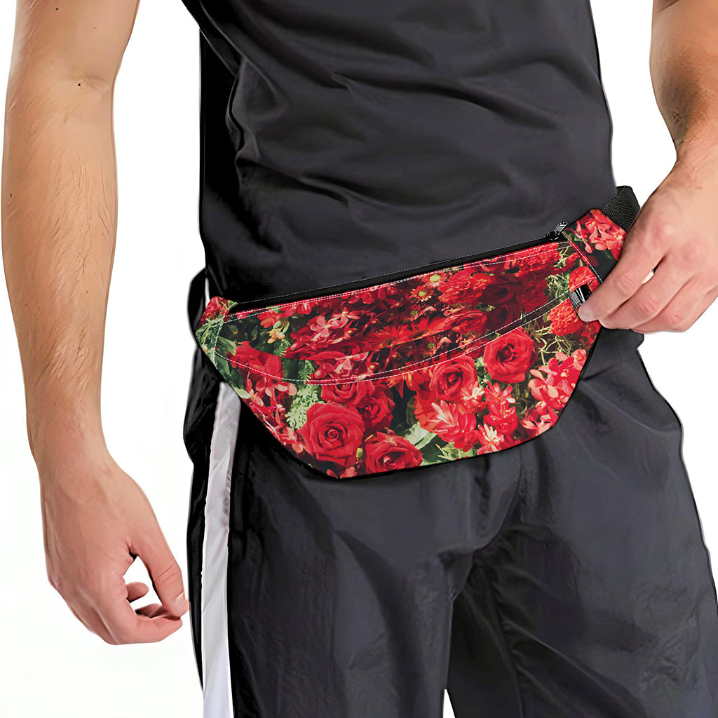 Red Rose Flower Print Fanny Pack