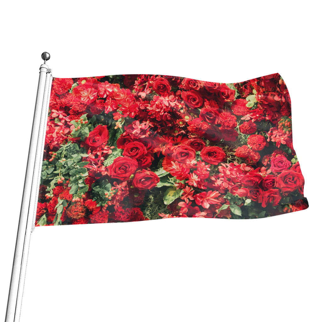 Red Rose Flower Print Flag