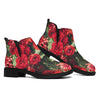 Red Rose Flower Print Flat Ankle Boots