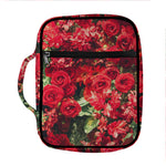 Red Rose Flower Print Front Pocket Bible Bag