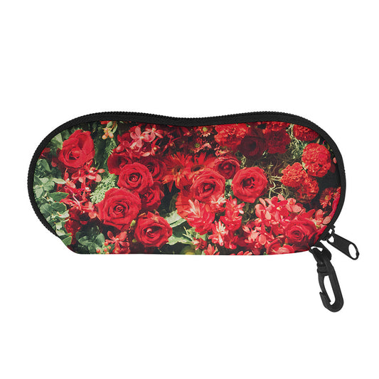 Red Rose Flower Print Glasses Case