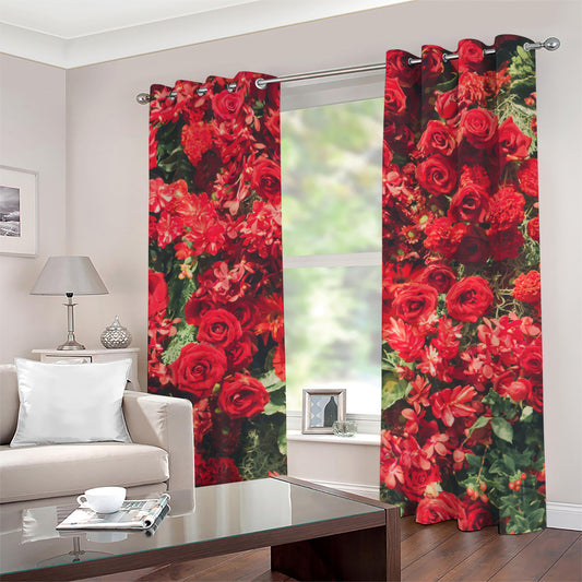 Red Rose Flower Print Grommet Curtains