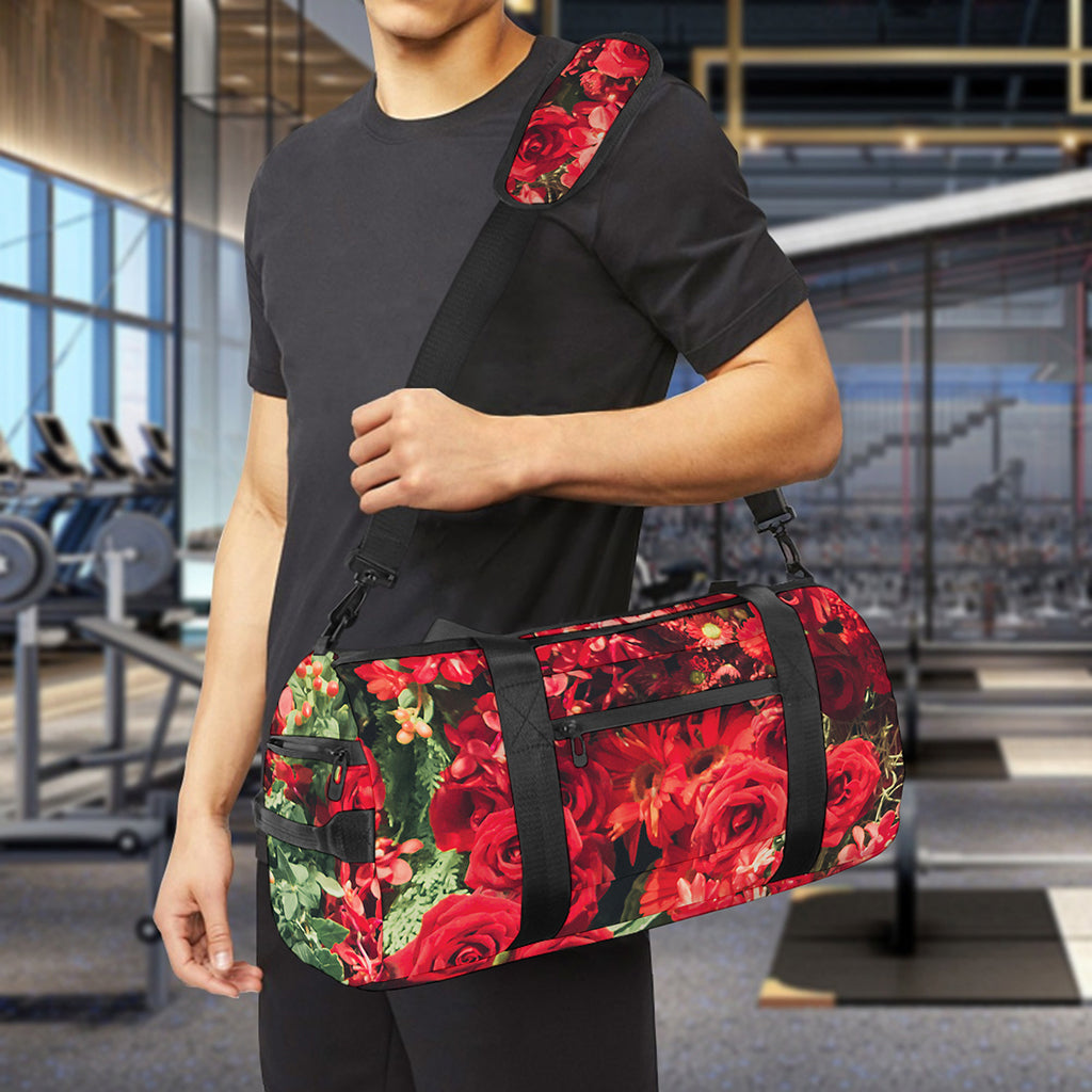 Red Rose Flower Print Gym Bag