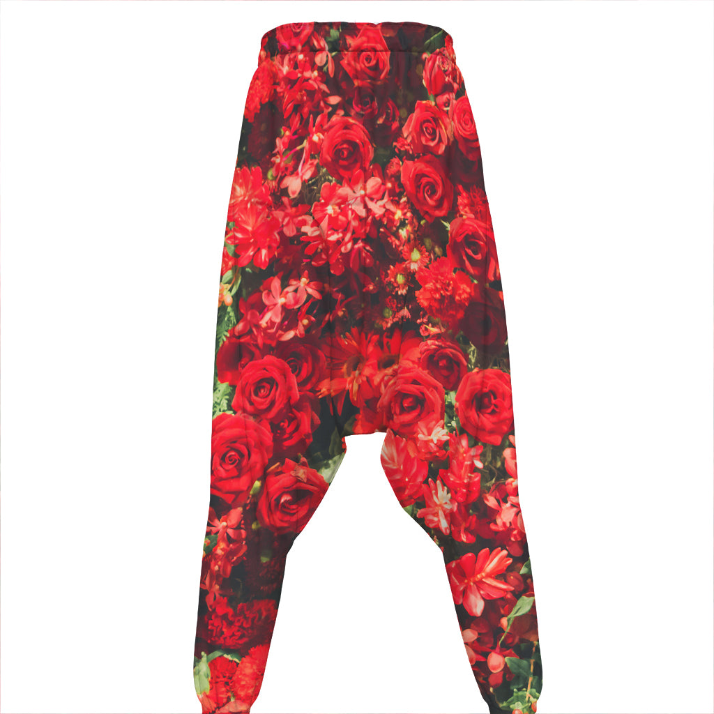 Red Rose Flower Print Hammer Pants