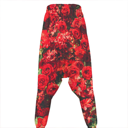 Red Rose Flower Print Hammer Pants