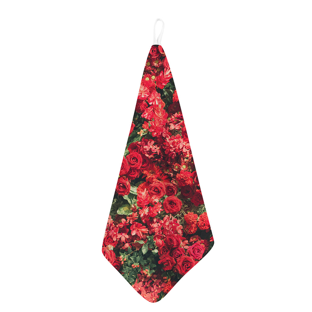 Red Rose Flower Print Hand Towel