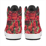 Red Rose Flower Print High Top Leather Sneakers