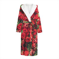 Red Rose Flower Print Hooded Bathrobe