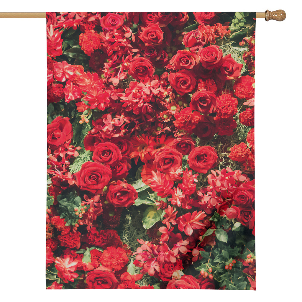 Red Rose Flower Print House Flag