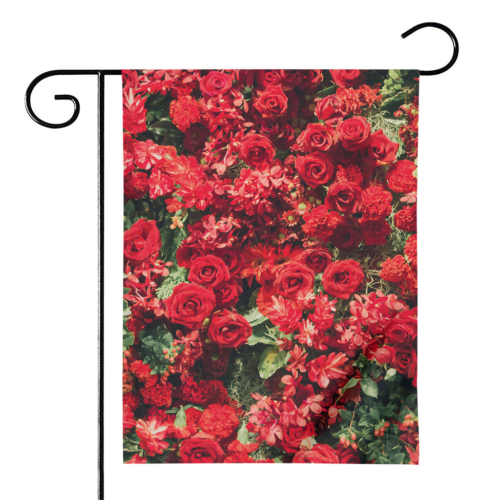 Red Rose Flower Print House Flag