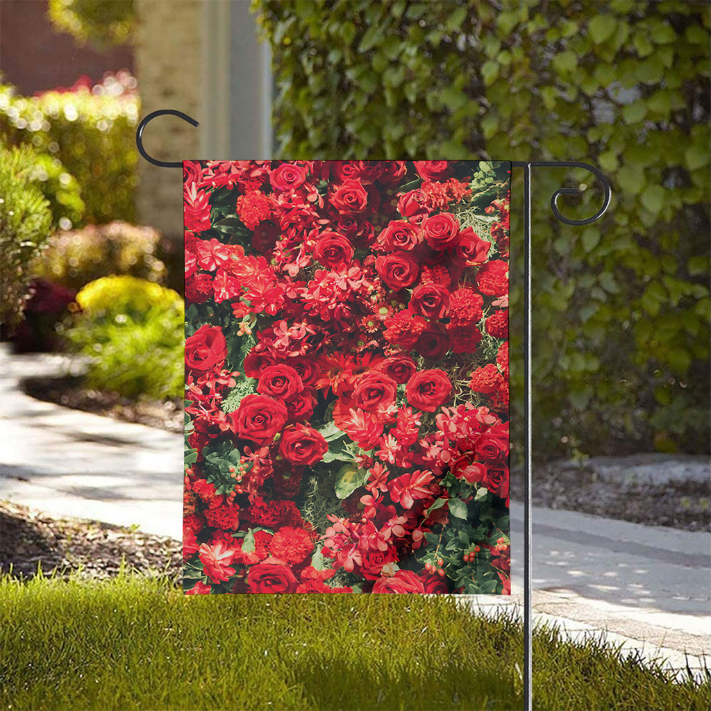 Red Rose Flower Print House Flag