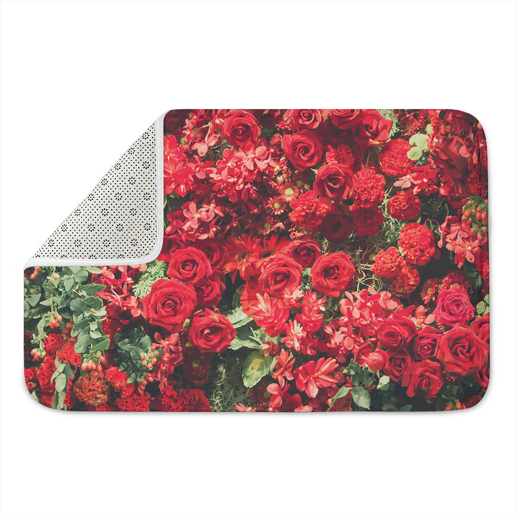 Red Rose Flower Print Indoor Door Mat