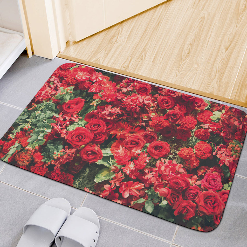 Red Rose Flower Print Indoor Door Mat