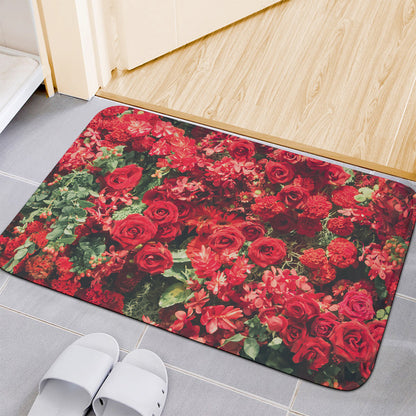 Red Rose Flower Print Indoor Door Mat