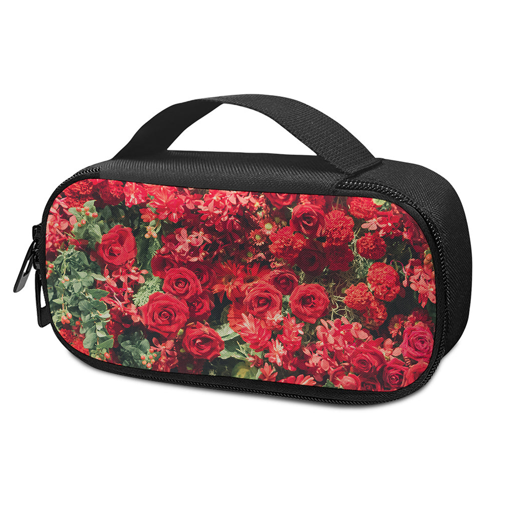 Red Rose Flower Print Insulin Cooler Travel Case