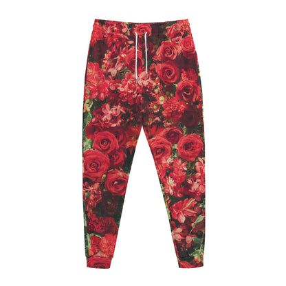 Red Rose Flower Print Jogger Pants