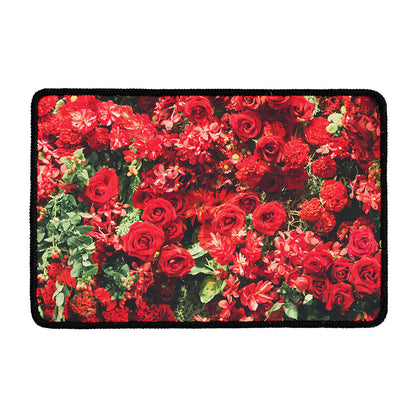 Red Rose Flower Print Kitchen Mat