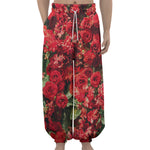 Red Rose Flower Print Lantern Pants