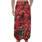 Red Rose Flower Print Lantern Pants
