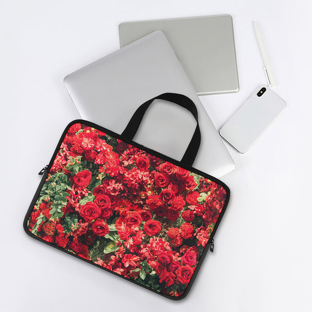 Red Rose Flower Print Laptop Sleeve With Handle