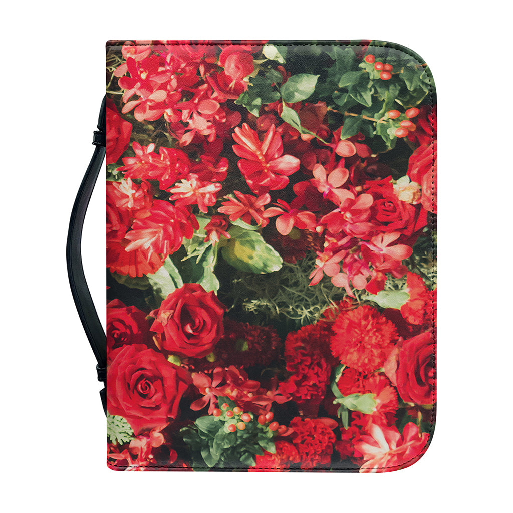 Red Rose Flower Print Leather Bible Cover