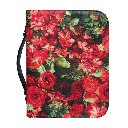 Red Rose Flower Print Leather Bible Cover