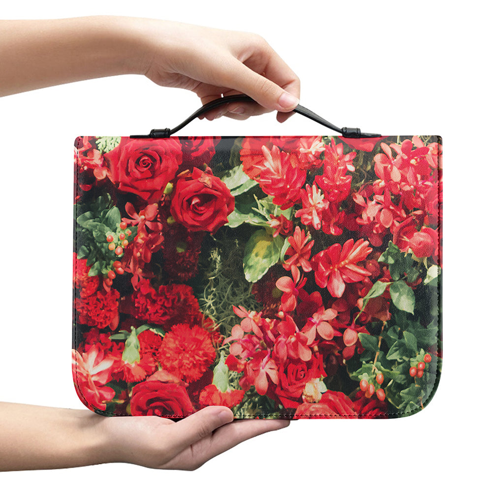 Red Rose Flower Print Leather Bible Cover