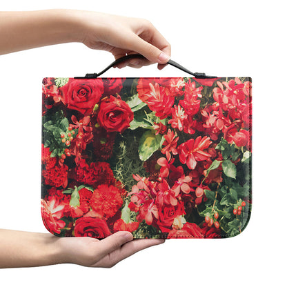 Red Rose Flower Print Leather Bible Cover