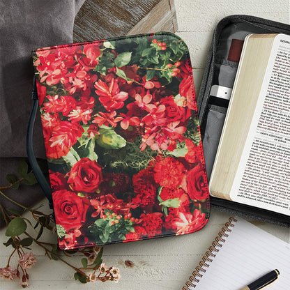 Red Rose Flower Print Leather Bible Cover