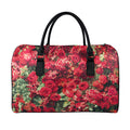 Red Rose Flower Print Leather Duffel Bag