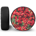 Red Rose Flower Print Leather Spare Tire Cover