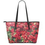 Red Rose Flower Print Leather Tote Bag