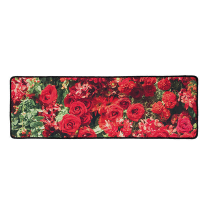 Red Rose Flower Print Long Kitchen Mat