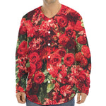 Red Rose Flower Print Long Sleeve Baseball Jersey