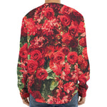 Red Rose Flower Print Long Sleeve Baseball Jersey