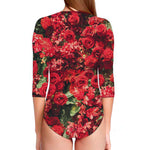 Red Rose Flower Print Long Sleeve Swimsuit