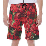 Red Rose Flower Print Men's Beach Shorts